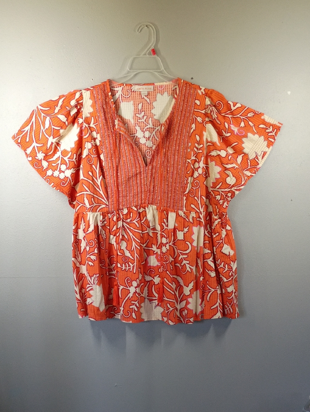 Knox Rose Orange and White Floral Peasant Top